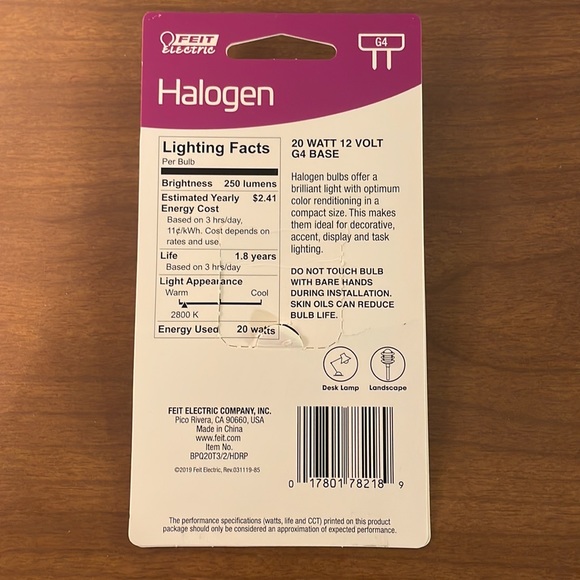 Feit 20-Watt Bright White G4 Bi-Pin Base Dimmable  Halogen Lights 12 V - Picture 2 of 2